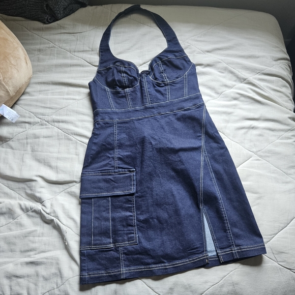 URBAN OUTFITTERS Jenny Denim Bustier Mini Dress Dark Denim Small NWT UO - Picture 3 of 15